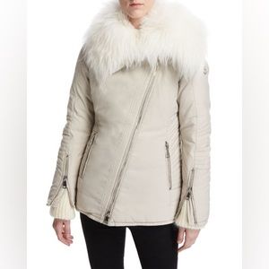 Moncler Choisia Jacket Fur Goat Coat Puffer Biker Asymmetric Zip